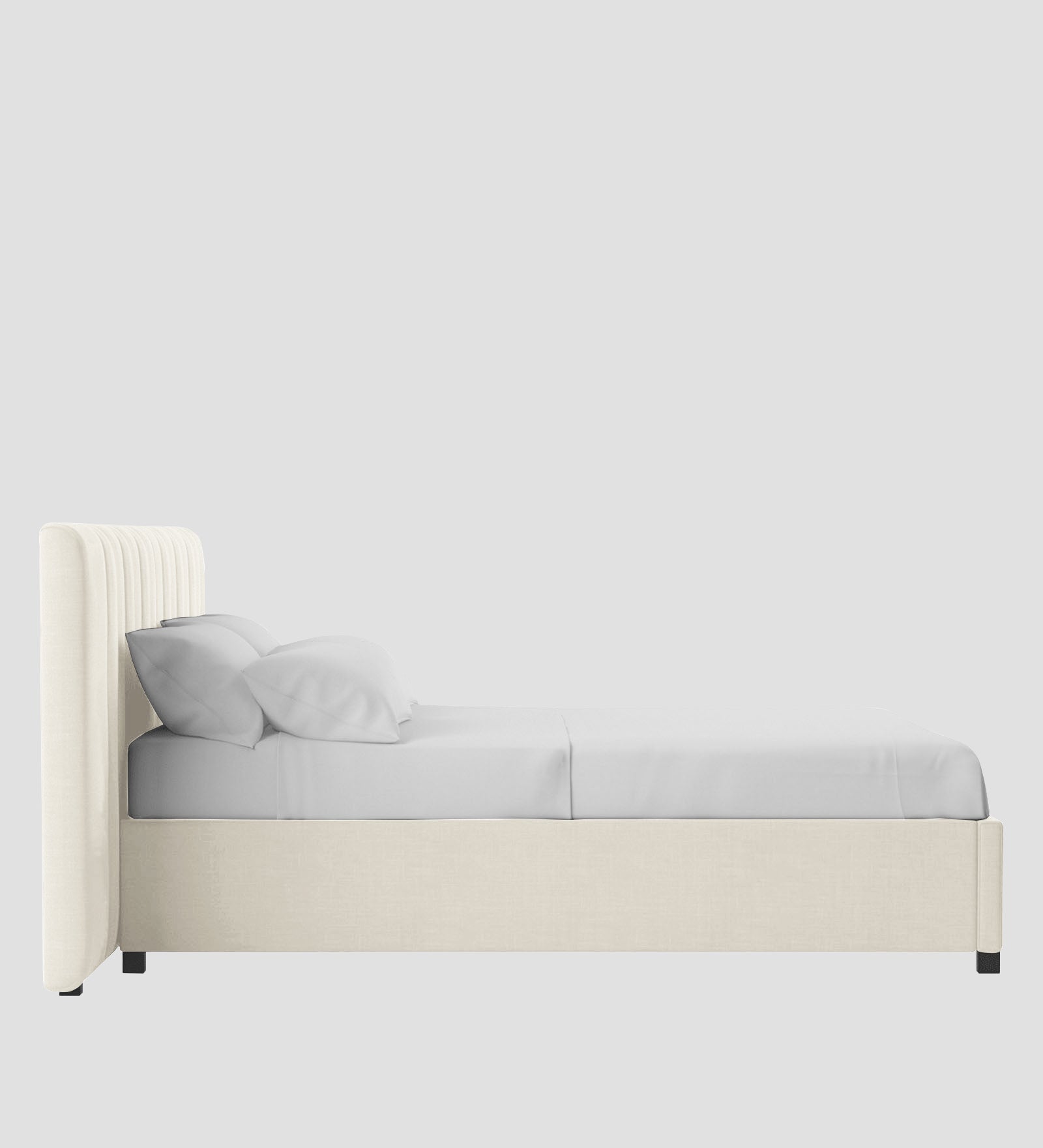 Nora Fabric Queen Size Bed In Ivory Cream Colour With Box Storage - Febonic Living