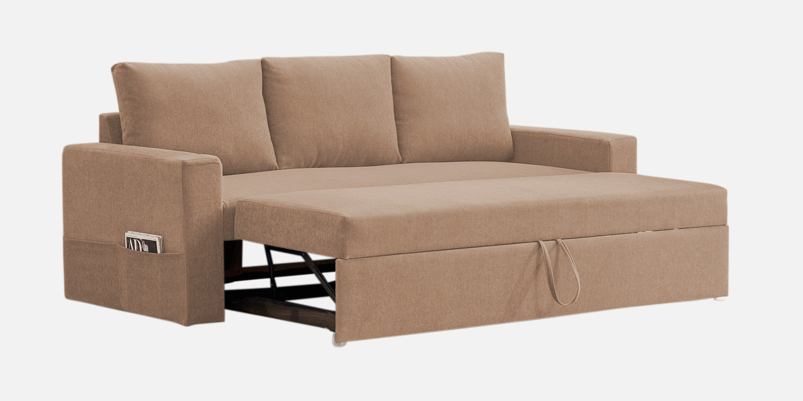 Kara Fabric 3 Seater Pull Out Sofa Cum Bed In Cosmic Beige Colour - Febonic Living