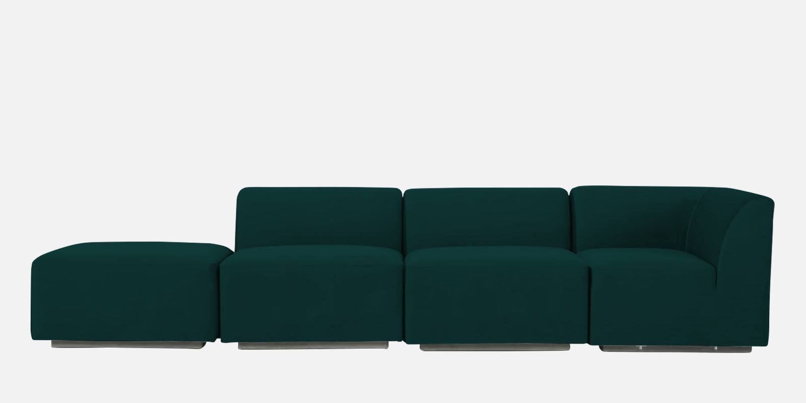 Bufa Velvet LHS Sectional Sofa In Forest Green Colour With Ottoman - Febonic Living