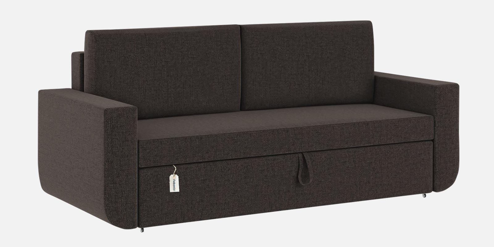 Grace Fabric 3 Seater Pull Out Sofa Cum Bed In Dark Brown Colour With Storage - Febonic Living