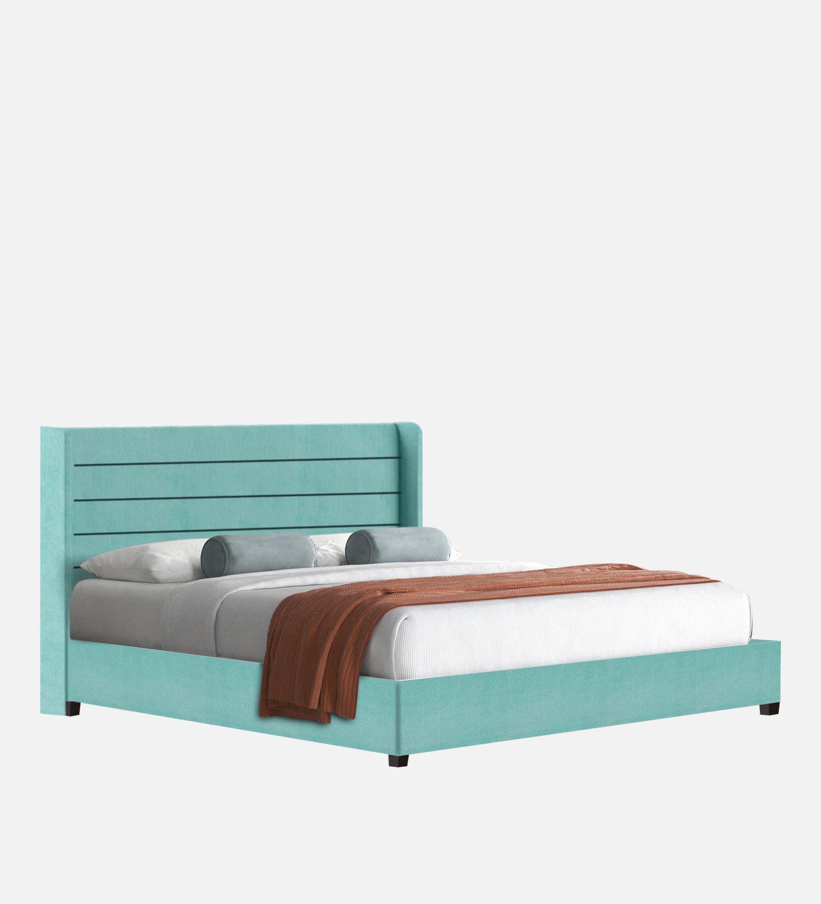 Caliya Velvet Queen Size Bed In Barmunda Aqua Colour - Febonic Living