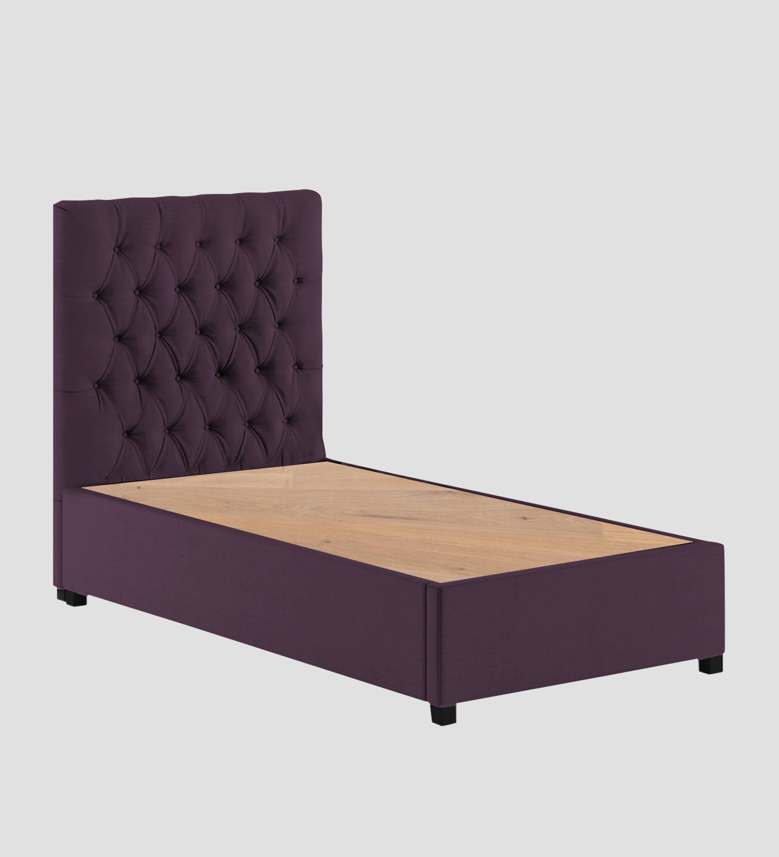 Isko Fabric Upholstered Single Bed in Greek Purple Colour with Box Storage - Febonic Living