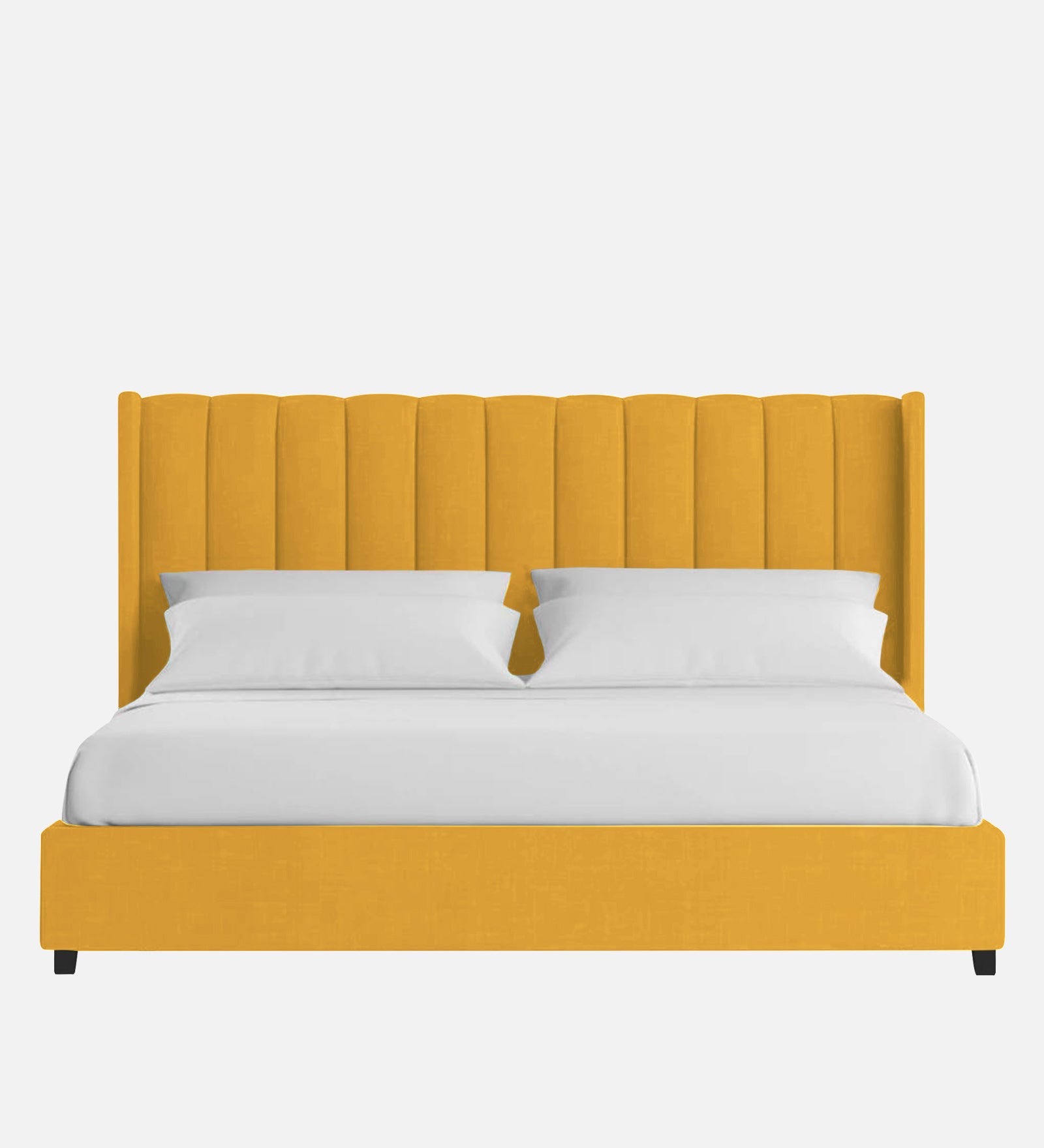 Colina Fabric Upholstered Queen Size Bed In Bold Yellow Colour With Box Storage - Febonic Living