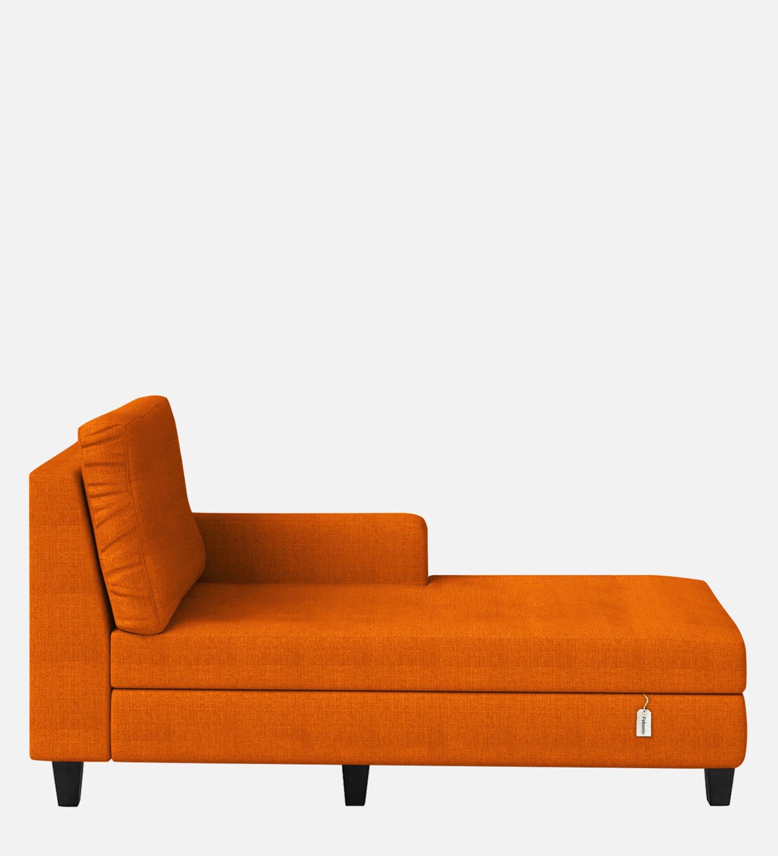Royee Fabric RHS Chaise Lounger In Vivid Orange Colour With Storage - Febonic Living