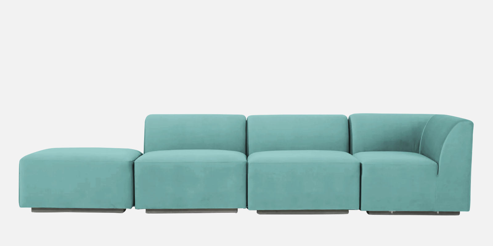 Bufa Velvet LHS Sectional Sofa In Aqua Blue Colour With Ottoman - Febonic Living