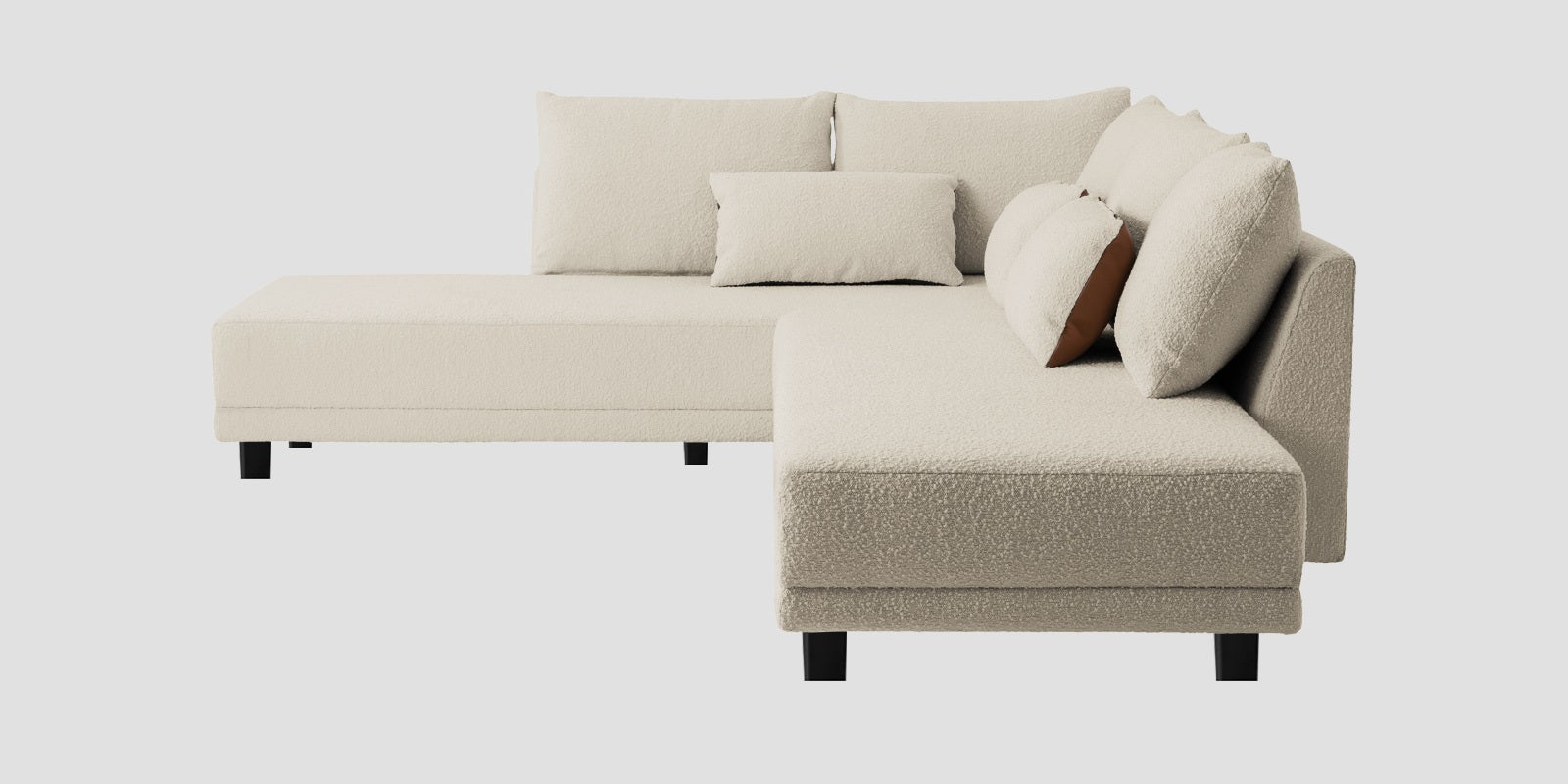 Ira Boucle Fabric RHS 6 Seater Convertible Sofa Cum Bed In Shell White Colour - Febonic Living