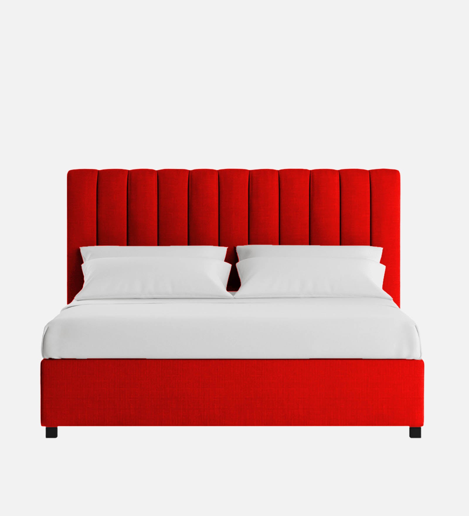 Nivi Fabric Upholstered King Size Bed In Ruby Red Colour With Drawer Storage - Febonic Living