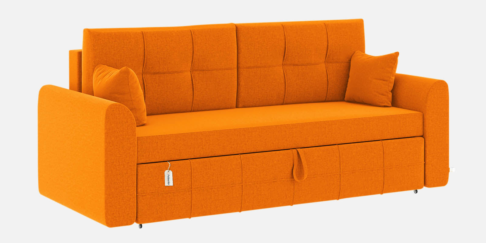 Ines Velvet 3 Seater Pull Out Sofa Cum Bed In Vivid Orange Colour With Storage - Febonic Living