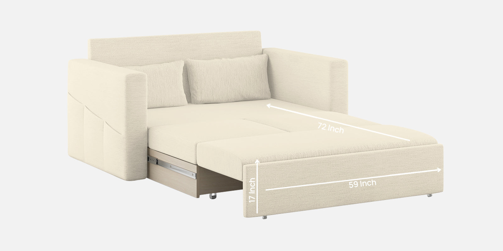 River Fabric 2 Seater Pull Out Sofa Cum Bed In ivory cream Colour - Febonic Living