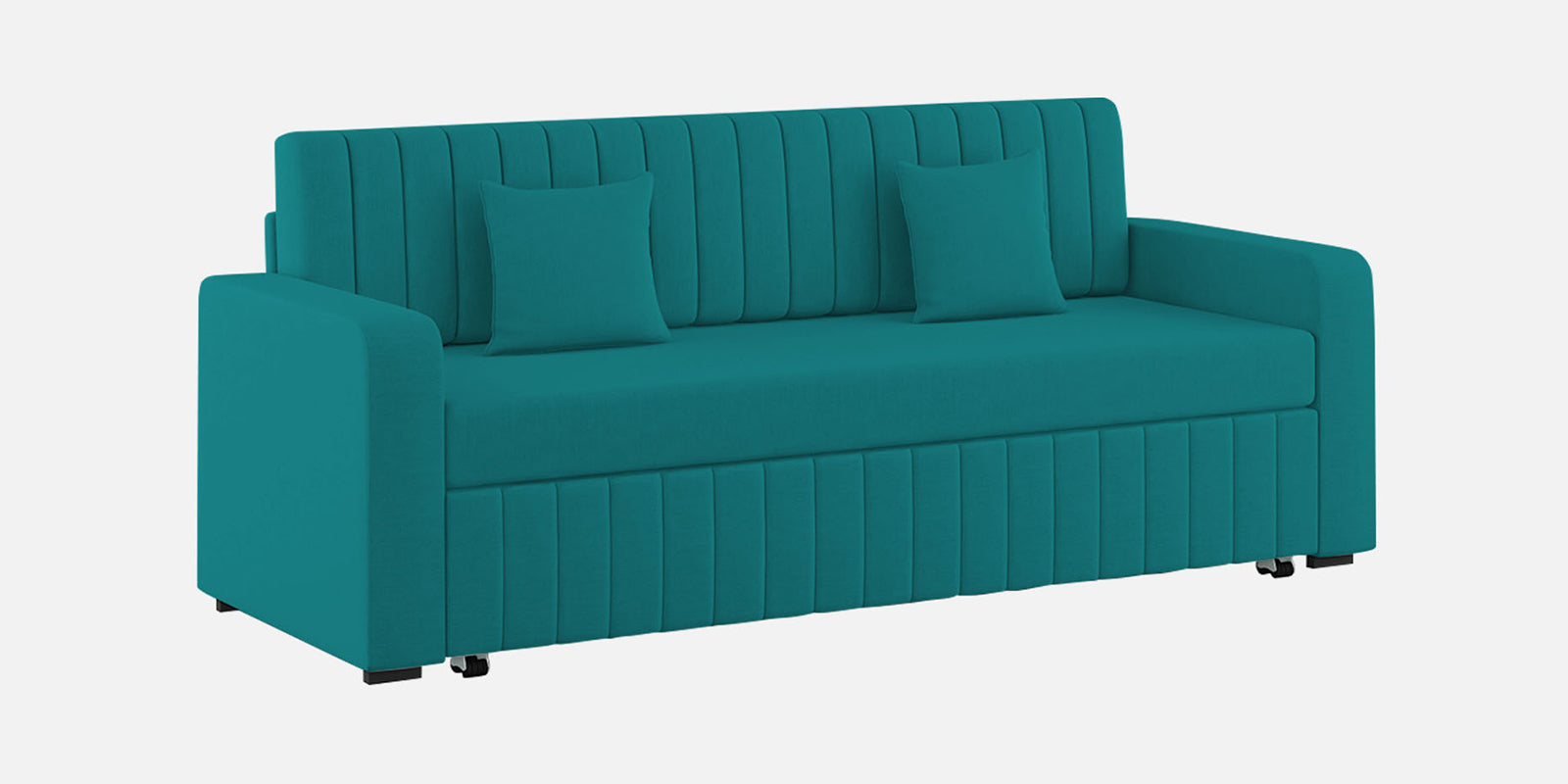 Calra Fabric 3 Seater Pull Out Sofa Cum Bed In Sea Green Colour With Storage - Febonic Living