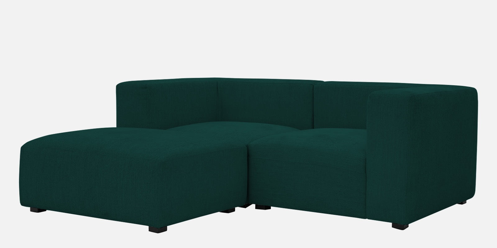 Dora Velvet RHS Sectional Sofa (2+Ottoman Lounger) In Forest Green Colour - Febonic Living
