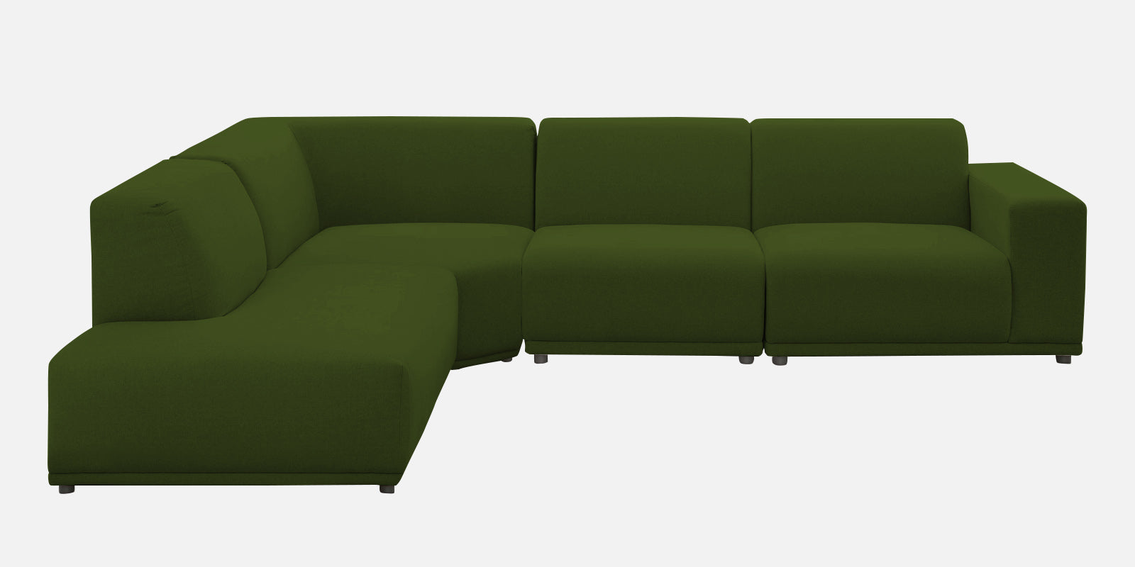 Adam Fabric LHS Sectional Sofa (3+Ottoman Lounger) In Olive Green Colour - Febonic Living