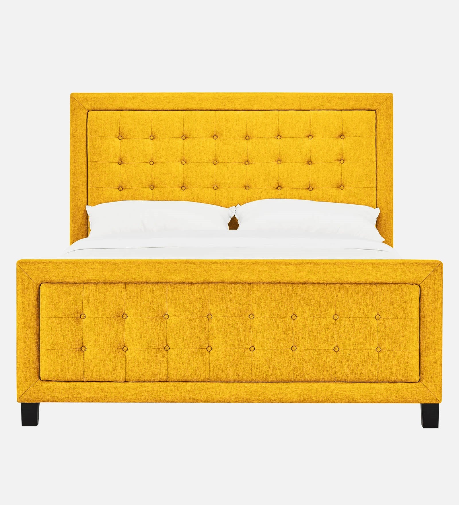 Kaster Fabric Upholstered Queen Size Bed In Bold Yellow Colour - Febonic Living