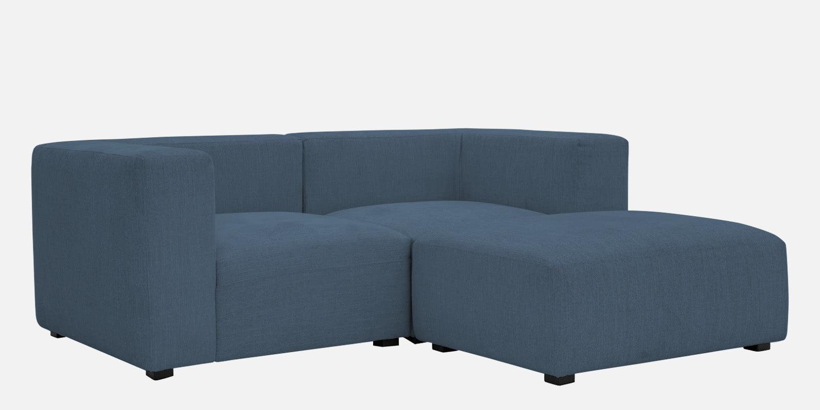 Dora Velvet LHS Sectional Sofa (2+Ottoman Lounger) In Oxford Blue Colour - Febonic Living