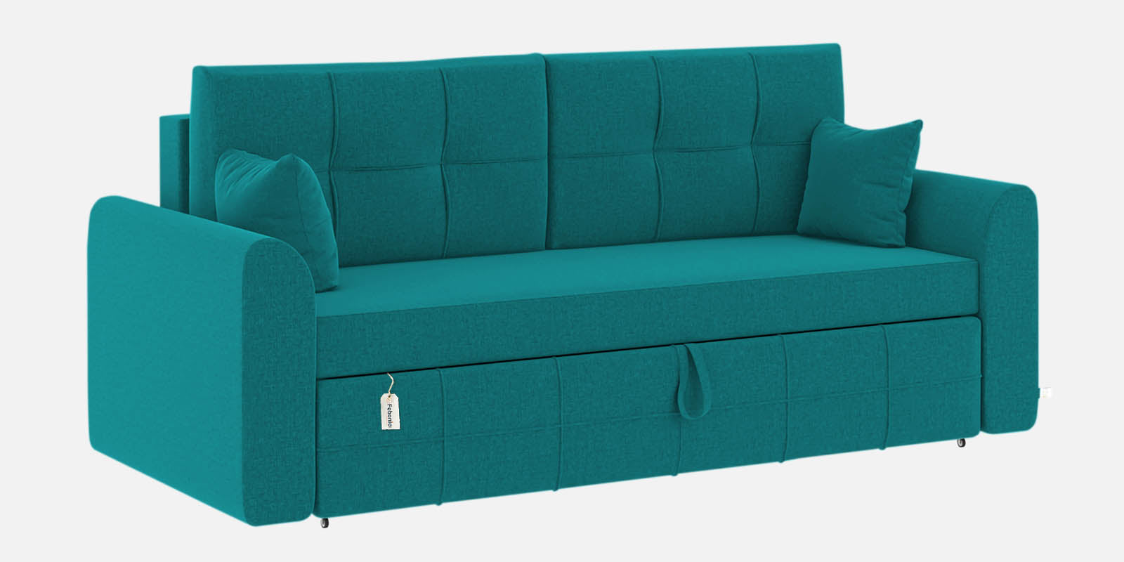 Ines Velvet 3 Seater Pull Out Sofa Cum Bed In Sea Green Colour With Storage - Febonic Living