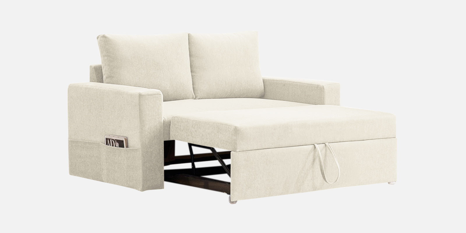 Kara Fabric 2 Seater Pull Out Sofa Cum Bed In Ivory Cream Colour - Febonic Living