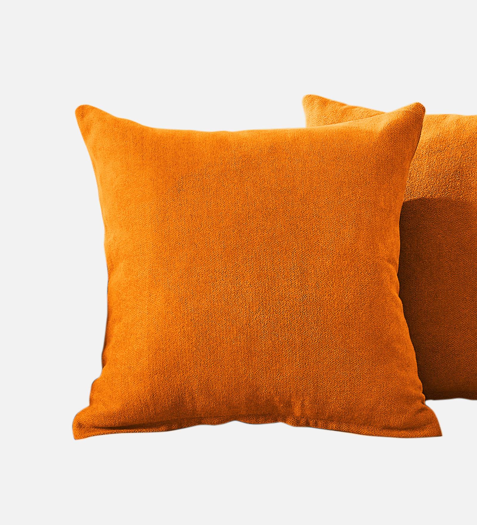 Kaya Fabric Geometric 20x20 inches Cushion + Covers (Pack of 2) In Vivid Orange Colour - Febonic Living