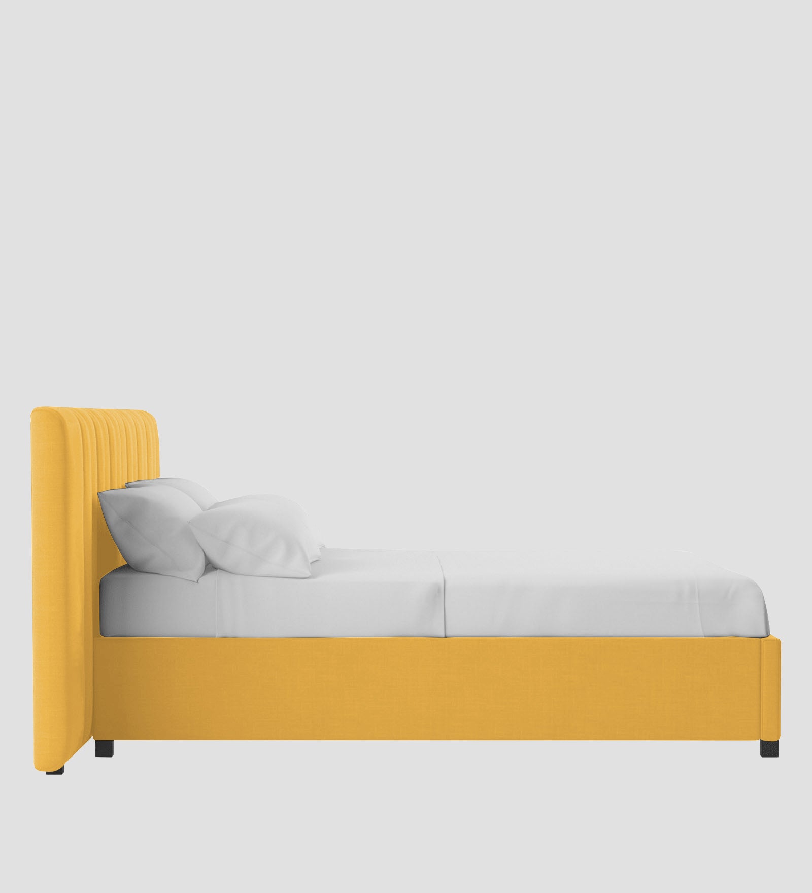 Nora Fabric Queen Size Bed In Bold Yellow Colour With Box Storage - Febonic Living