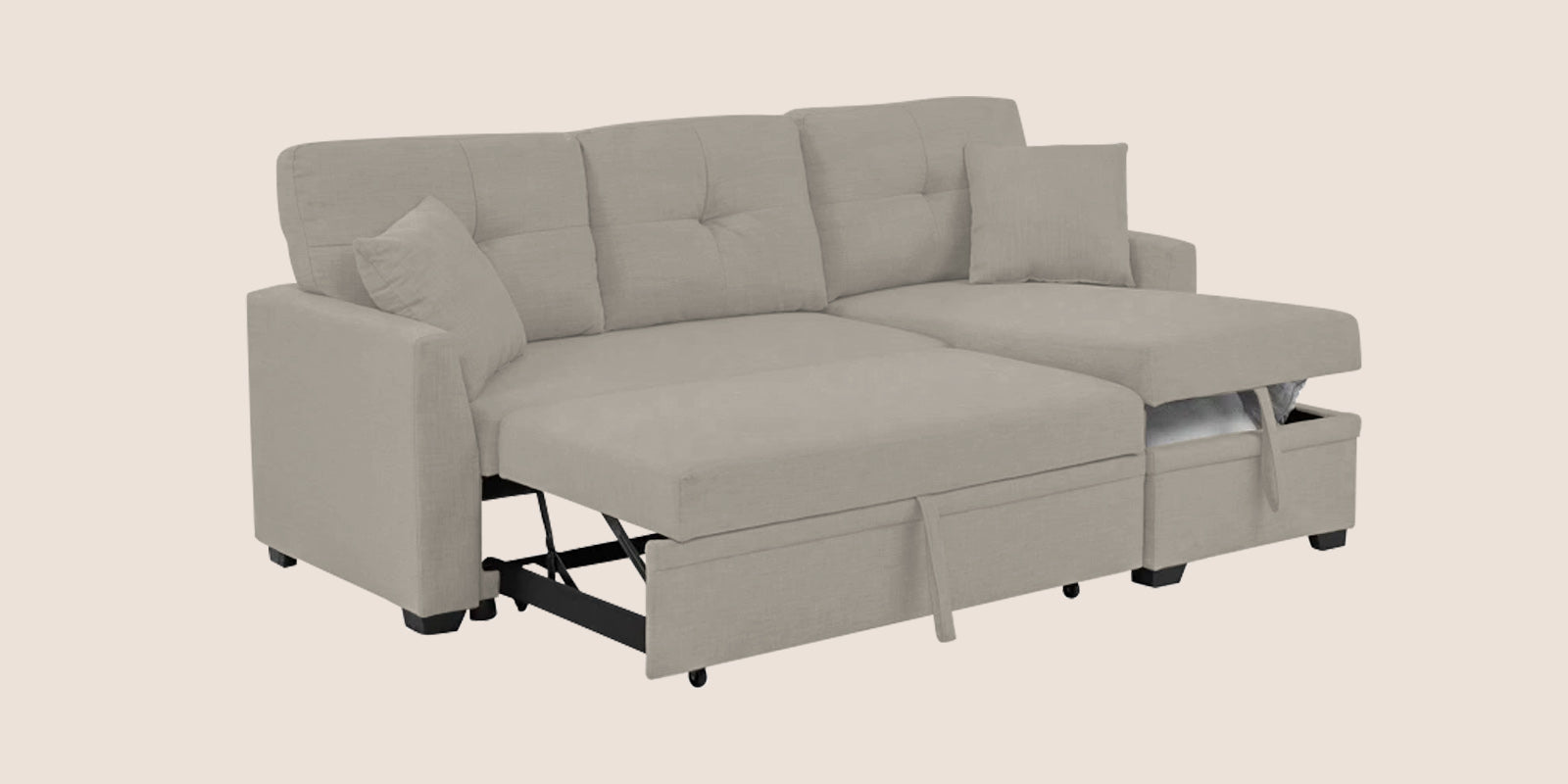 Jody Fabric 3 Seater Pull Out Sofa Cum Bed In Ash Grey Colour With Storage - Febonic Living