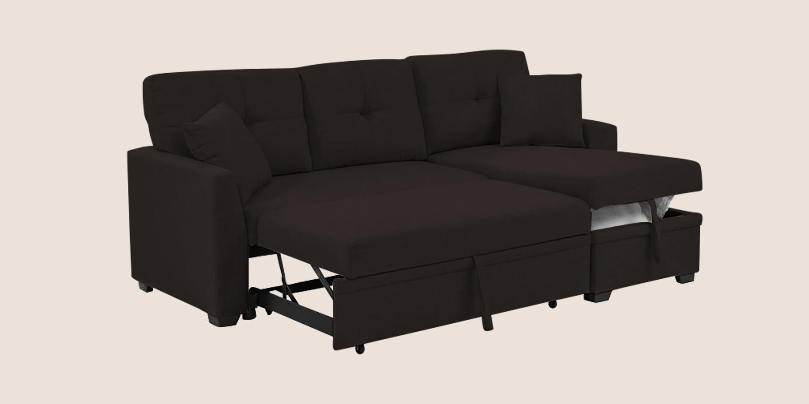 Jody Fabric 3 Seater Pull Out Sofa Cum Bed In Cara Brown Colour With Storage - Febonic Living