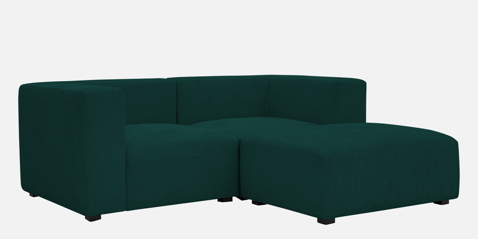 Dora Velvet LHS Sectional Sofa (2+Ottoman Lounger) In Forest Green Colour - Febonic Living