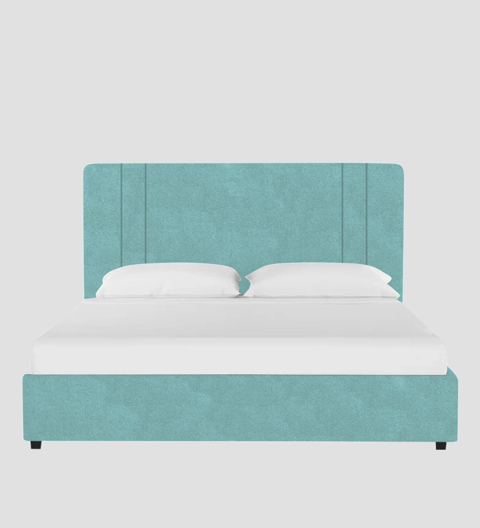 Asyra Velvet Upholstered King Size Bed In Barmunda Aqua Colour With Box Storage - Febonic Living