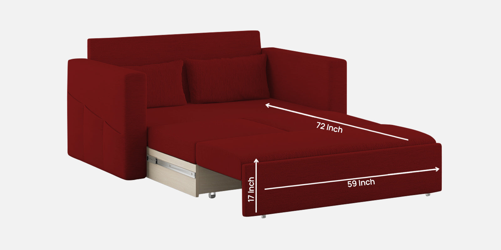 River Fabric 2 Seater Pull Out Sofa Cum Bed In Blood Maroon Colour - Febonic Living