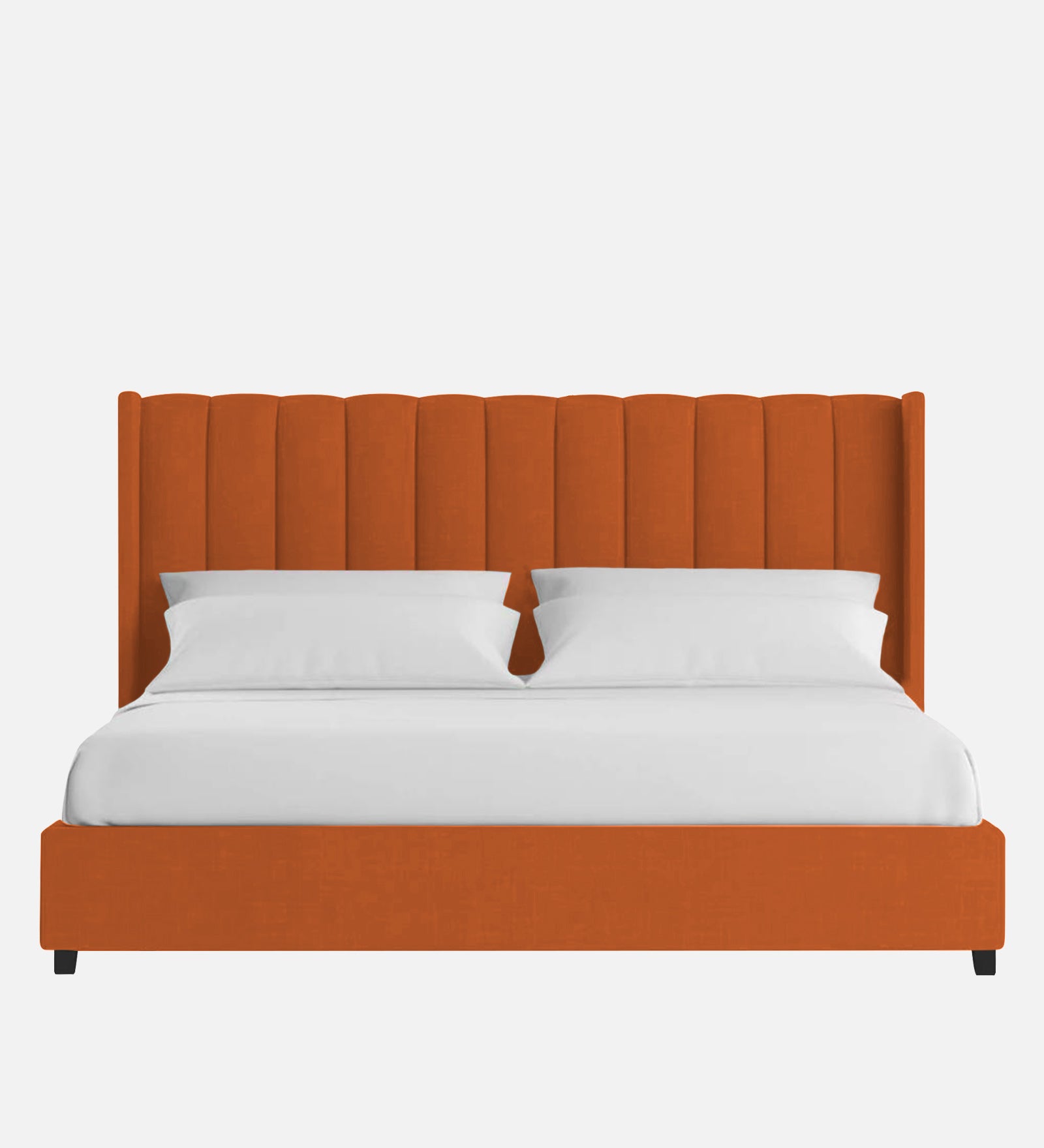 Colina Fabric Upholstered Queen Size Bed In Vivid Orange Colour With Box Storage - Febonic Living