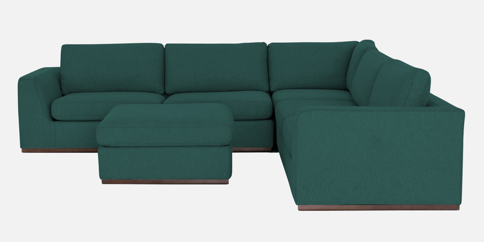 Freedom Velvet 6 Seater RHS Corner Sofa In Pine Green Colour With Ottoman - Febonic Living
