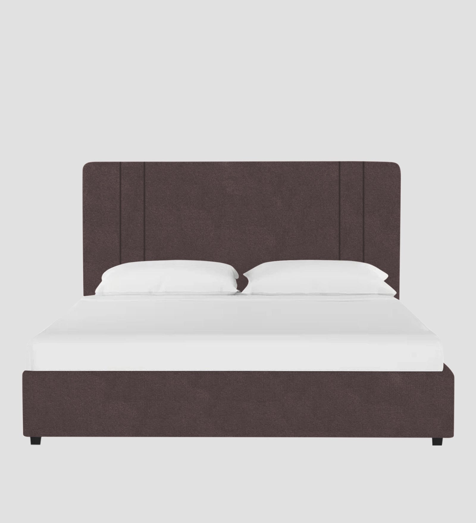 Asyra Velvet Upholstered King Size Bed In Mocha Brown Colour With Box Storage - Febonic Living