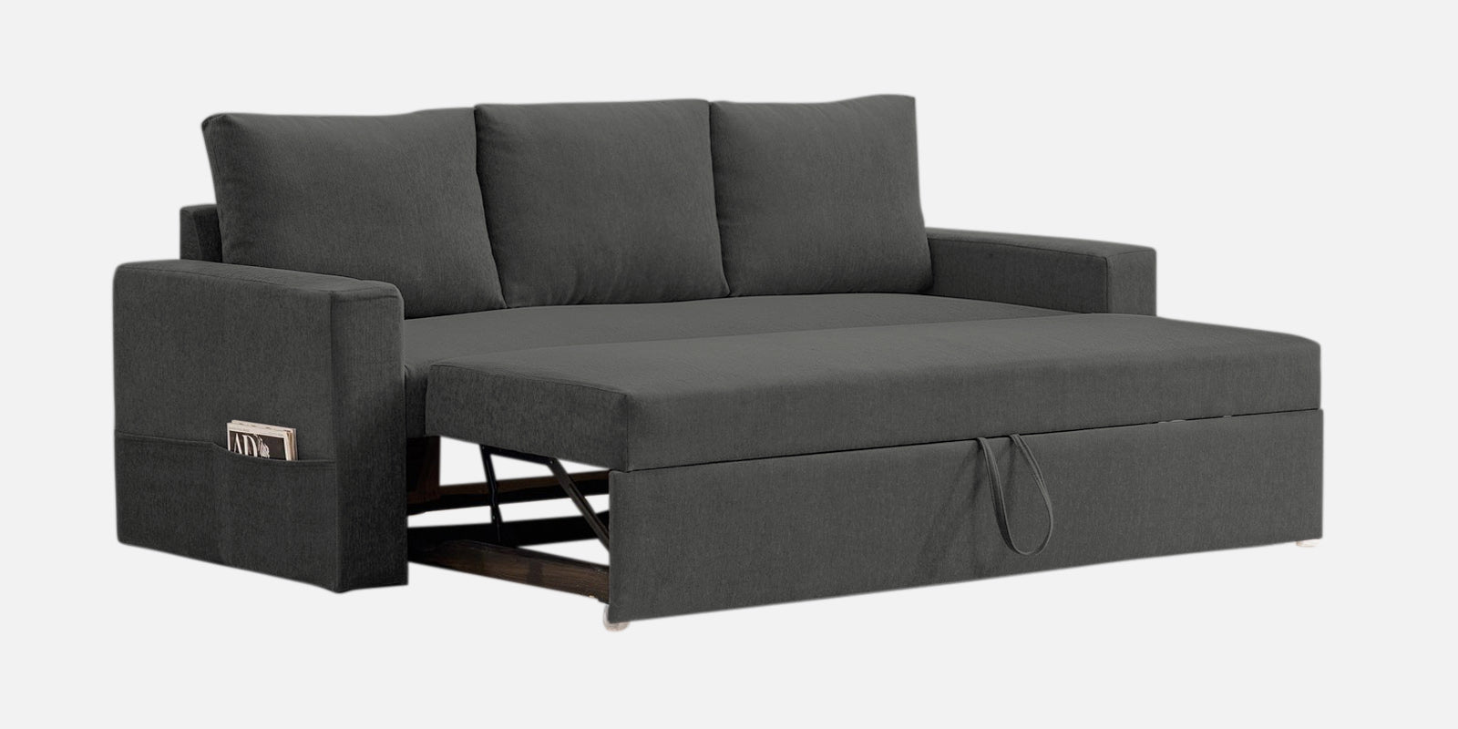 Kara Fabric 3 Seater Pull Out Sofa Cum Bed In Charcoal Gray Colour - Febonic Living