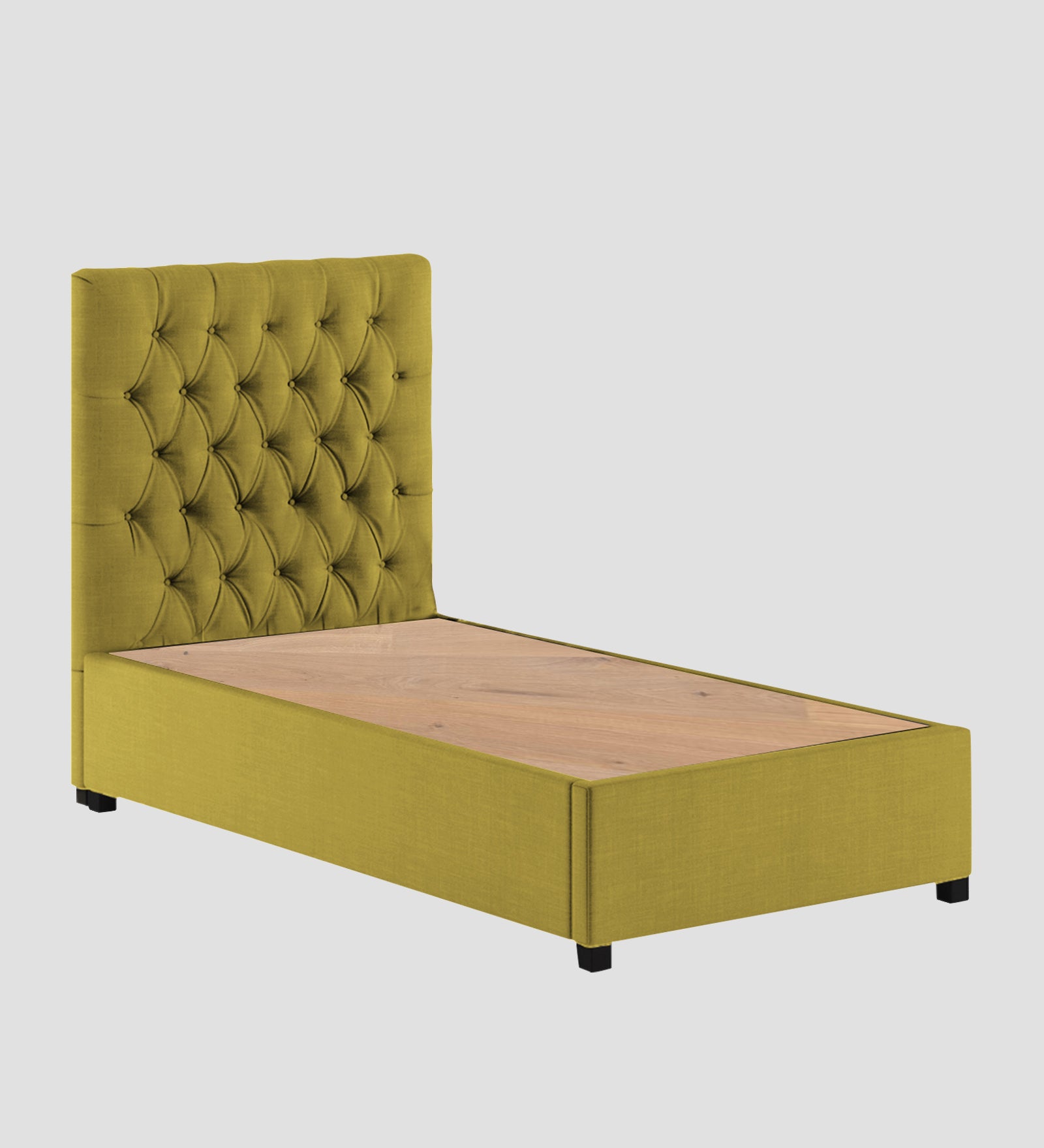 Isko Fabric Upholstered Single Bed in Parrot Green Colour with Box Storage - Febonic Living