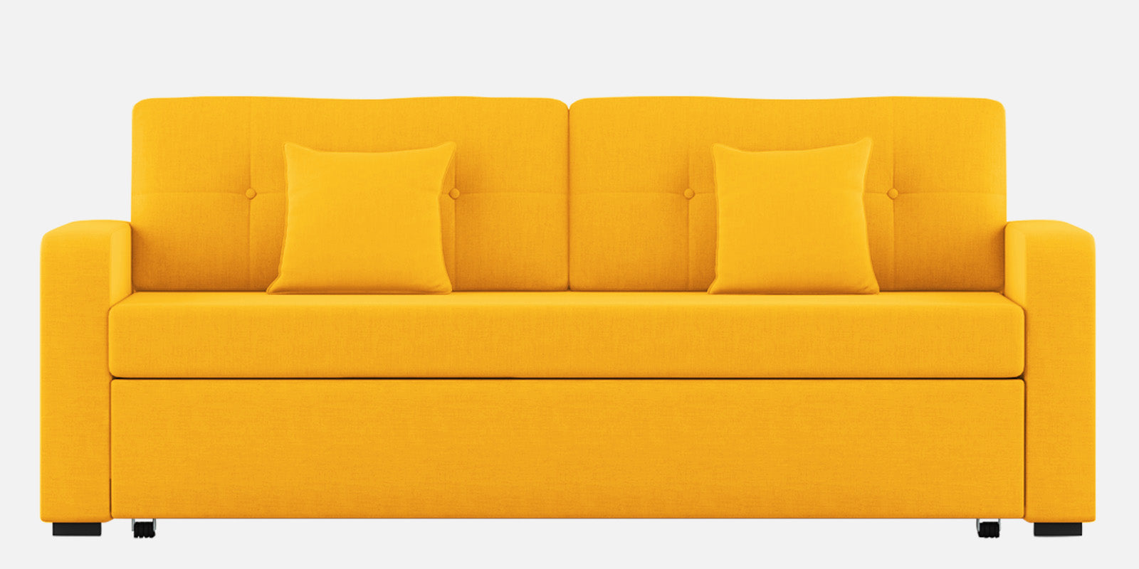 Rocky Fabric 3 Seater Pull Out Sofa Cum Bed In Bold Yellow Colour With Storage - Febonic Living