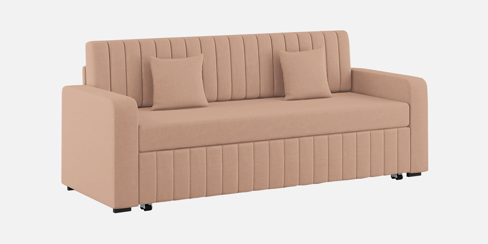 Calra Fabric 3 Seater Pull Out Sofa Cum Bed In Cosmic Beige Colour With Storage - Febonic Living