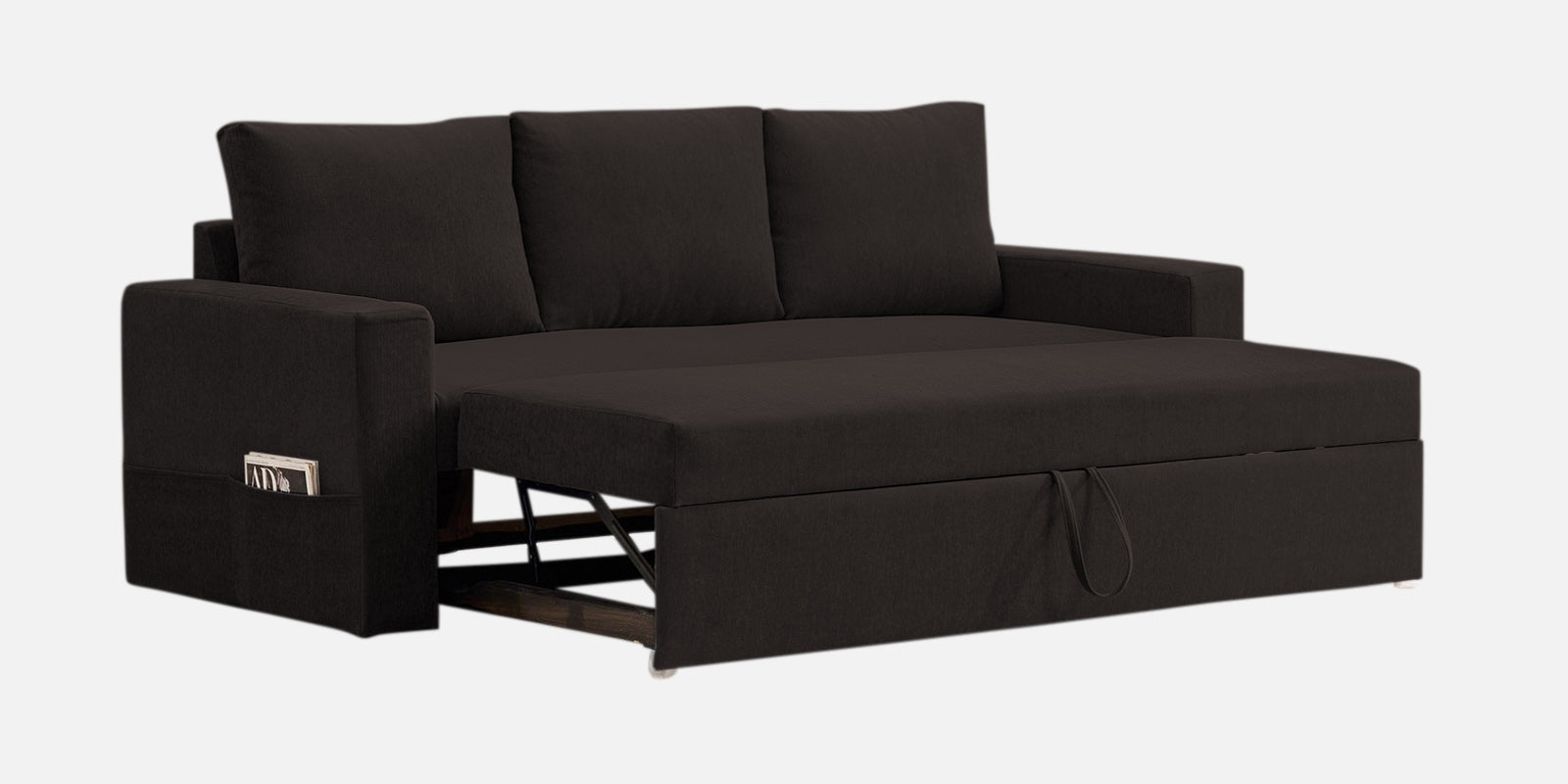 Kara Fabric 3 Seater Pull Out Sofa Cum Bed In Cara Brown Colour - Febonic Living