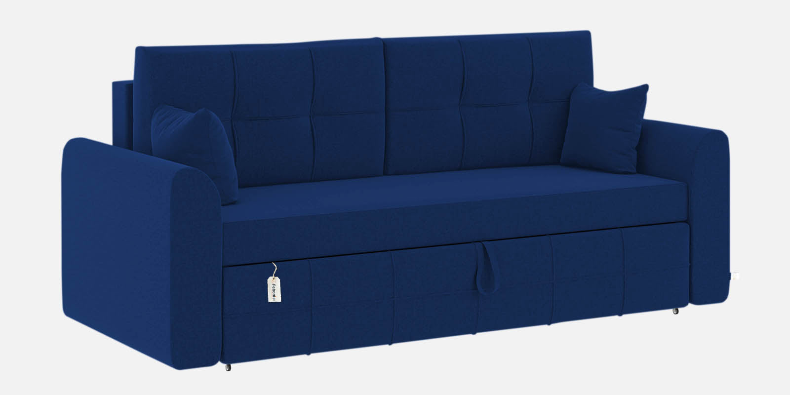 Ines Velvet 3 Seater Pull Out Sofa Cum Bed In Royal Blue Colour With Storage - Febonic Living