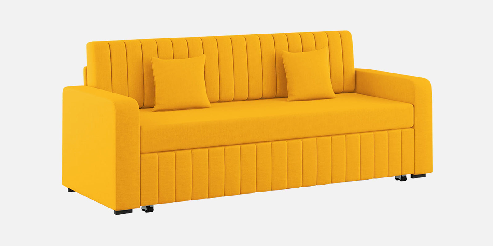 Calra Fabric 3 Seater Pull Out Sofa Cum Bed In Bold Yellow Colour With Storage - Febonic Living