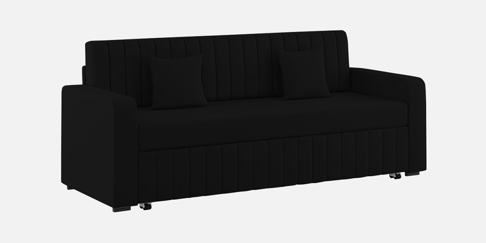 Calra Fabric 3 Seater Pull Out Sofa Cum Bed In Zed Black Colour With Storage - Febonic Living