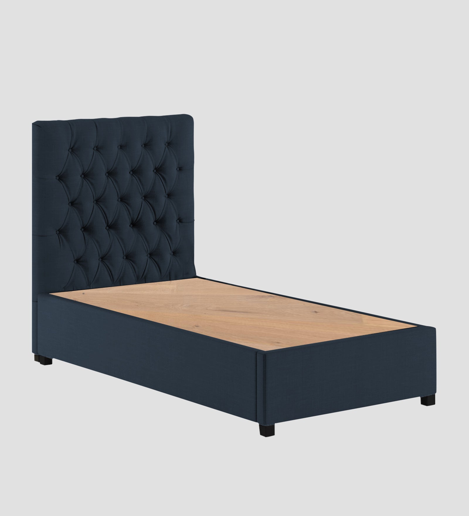 Isko Fabric Upholstered Single Bed in Denim Blue Colour with Box Storage - Febonic Living