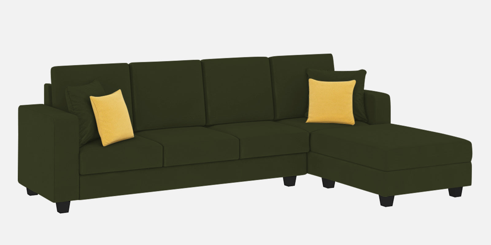 Nabi Fabric LHS Sectional Sofa (3+Lounger) In Olive Green Colour - Febonic Living