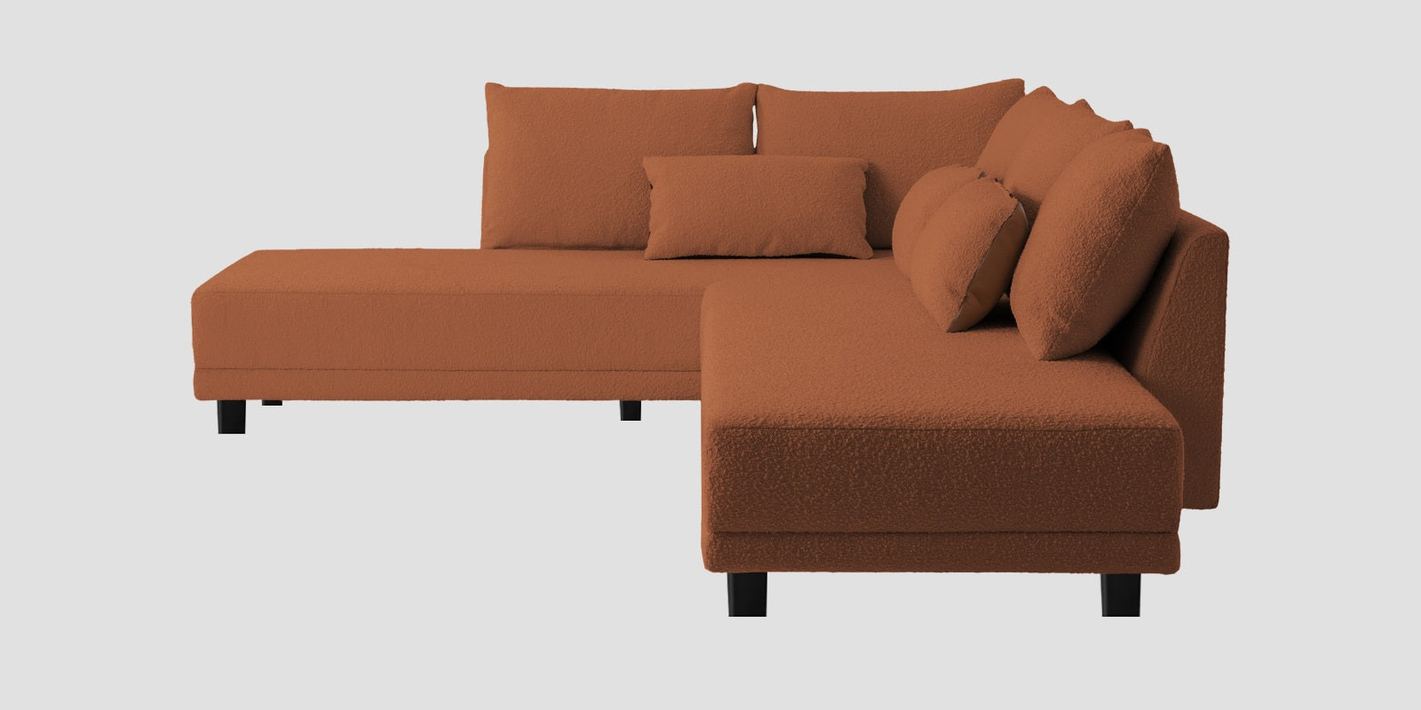 Ira Boucle Fabric RHS 6 Seater Convertible Sofa Cum Bed In Light Orange Colour - Febonic Living