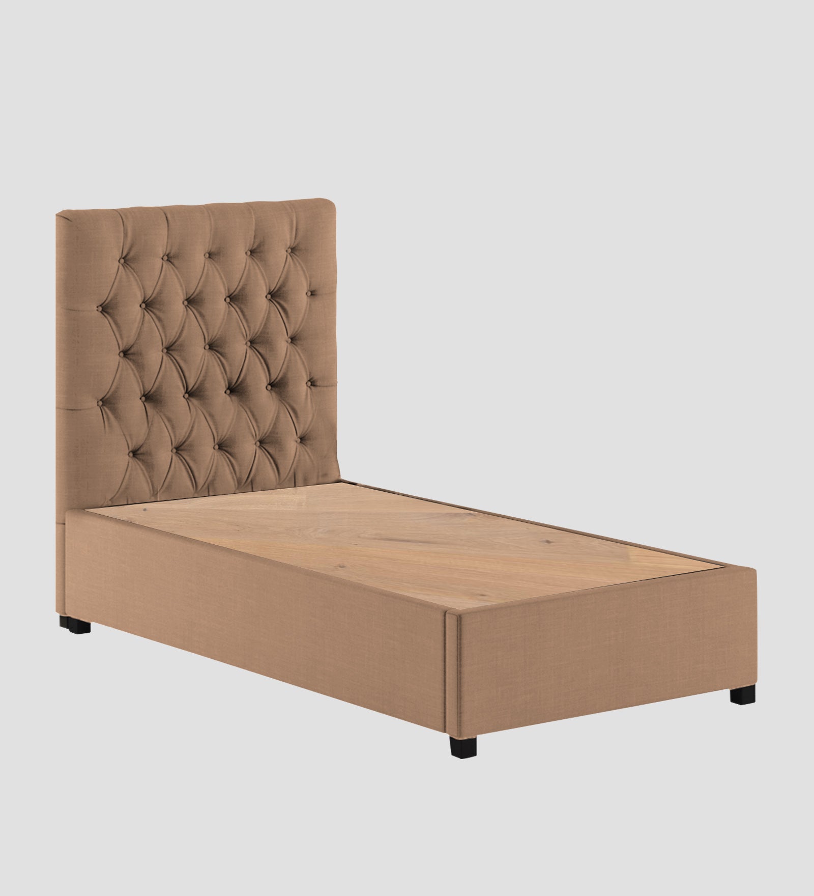 Isko Fabric Upholstered Single Bed in Cosmic Beige Colour with Box Storage - Febonic Living