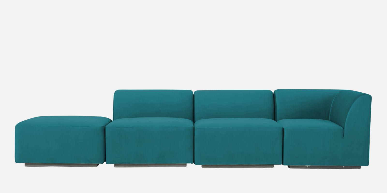 Bufa Velvet LHS Sectional Sofa In Arabian green Colour With Ottoman - Febonic Living