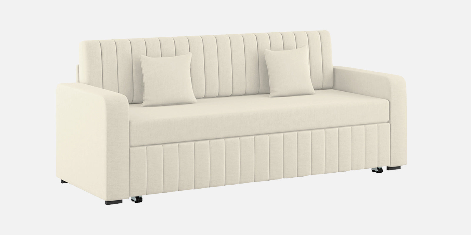 Calra Fabric 3 Seater Pull Out Sofa Cum Bed In Ivory Cream Colour With Storage - Febonic Living