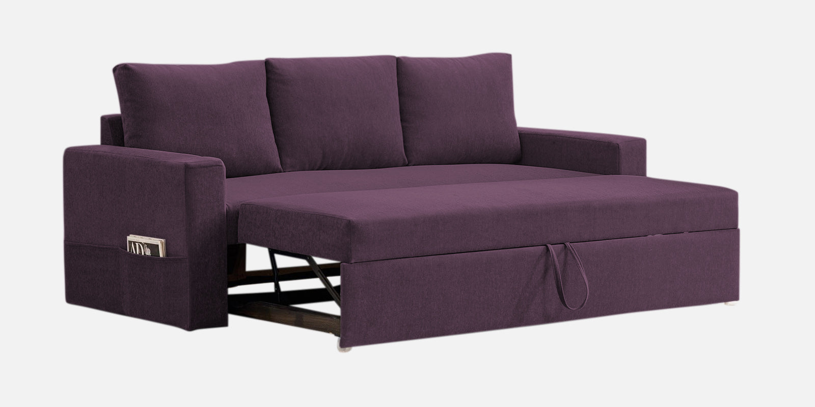 Kara Fabric 3 Seater Pull Out Sofa Cum Bed In Greek Purple Colour - Febonic Living