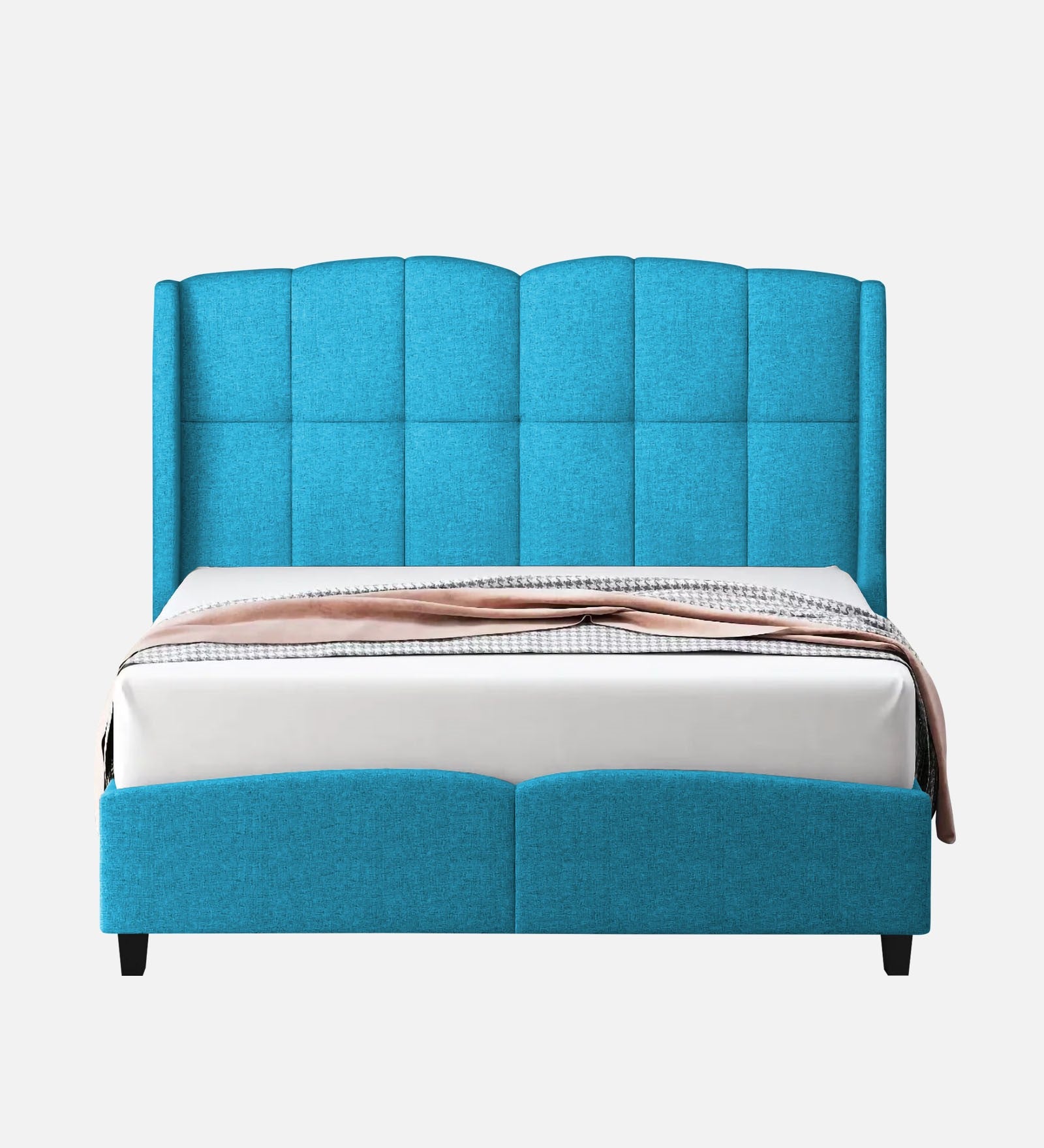 Jovi Velvet Upholstered Single Size Bed In Aqua Blue Colour - Febonic Living