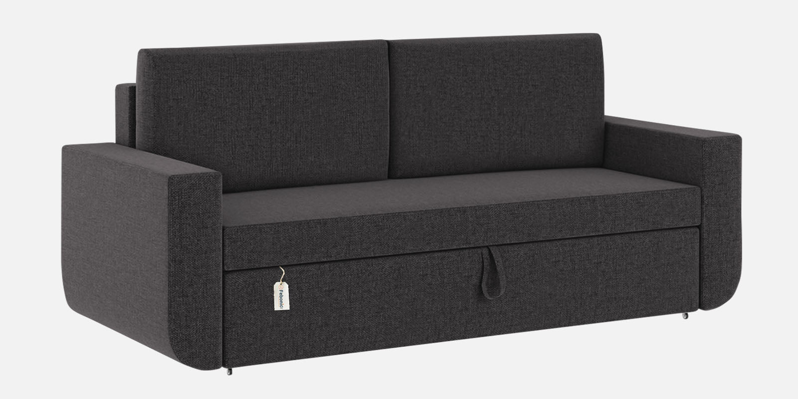 Grace Fabric 3 Seater Pull Out Sofa Cum Bed In Maba Grey Colour With Storage - Febonic Living