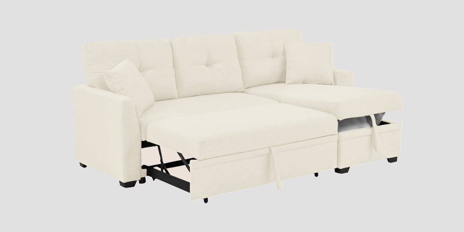 Jody Fabric 3 Seater Pull Out Sofa Cum Bed In Ivory Cream Colour With Storage - Febonic Living