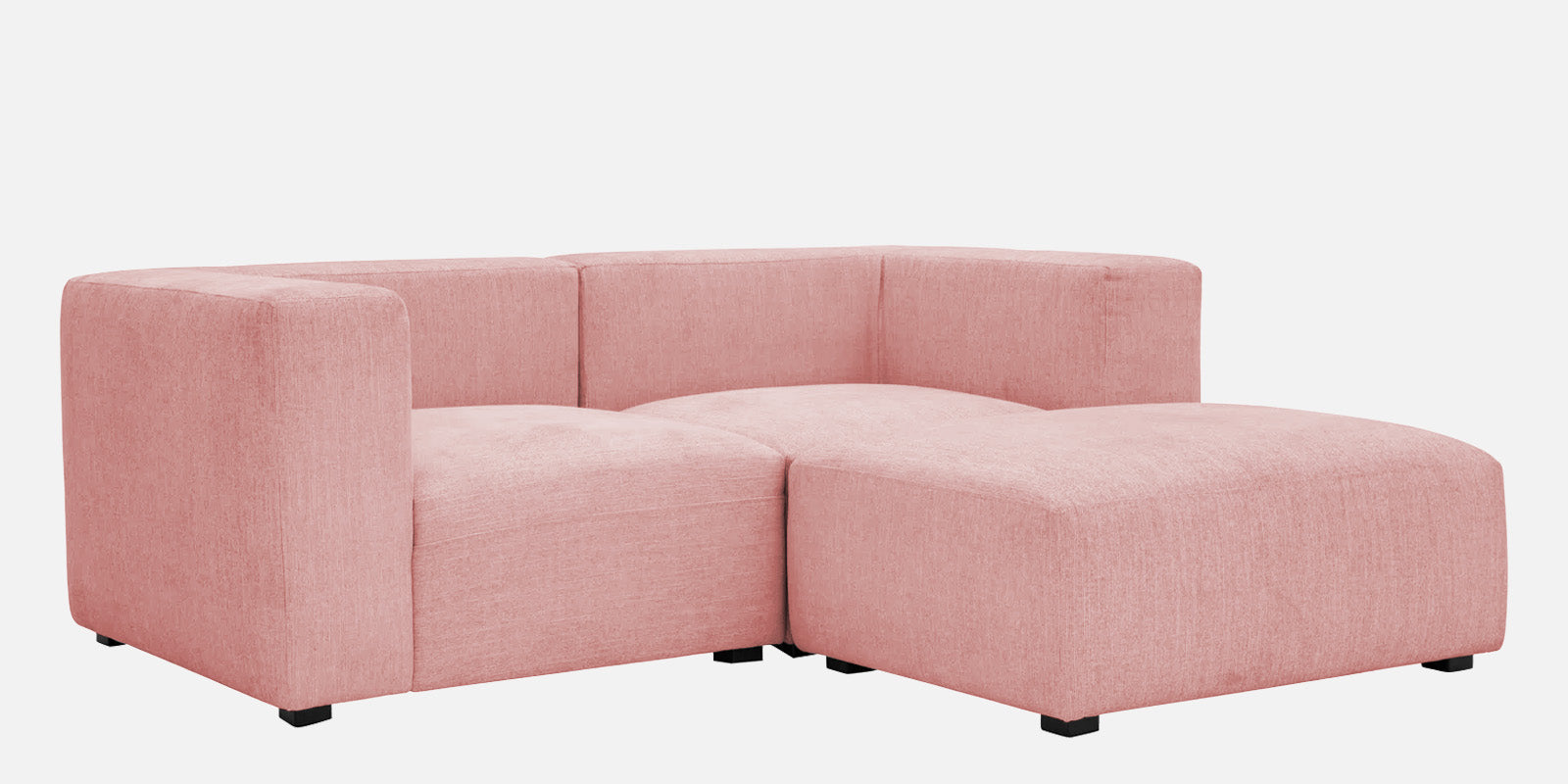 Dora Velvet LHS Sectional Sofa (2+Ottoman Lounger) In Millennial Pink Colour - Febonic Living