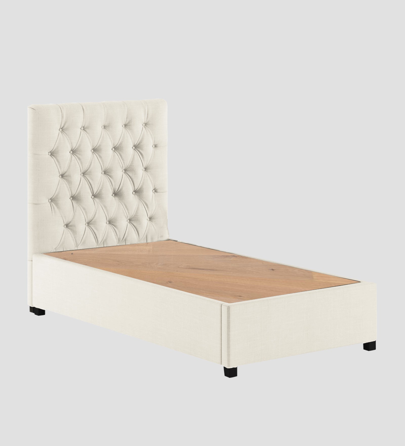 Isko Fabric Upholstered Single Bed in Ivory Cream Colour with Box Storage - Febonic Living